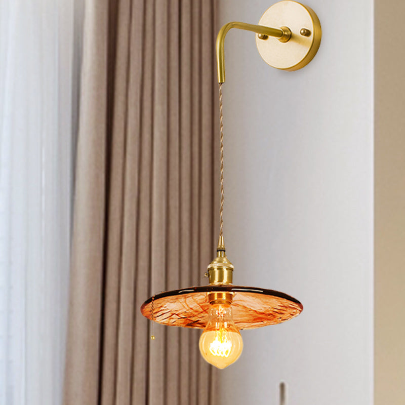 Frendorf | Tan Glas Cone/Trapez/Flach Sconce Kolonialismus 1-Lichter Wohnzimmer Wandmontage Leuchte in Gold mit Kabel