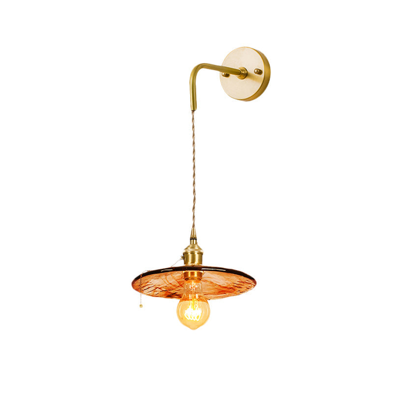 Frendorf | Tan Glas Cone/Trapez/Flach Sconce Kolonialismus 1-Lichter Wohnzimmer Wandmontage Leuchte in Gold mit Kabel
