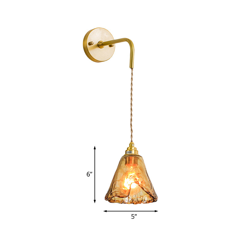 Frendorf | Tan Glas Cone/Trapez/Flach Sconce Kolonialismus 1-Lichter Wohnzimmer Wandmontage Leuchte in Gold mit Kabel