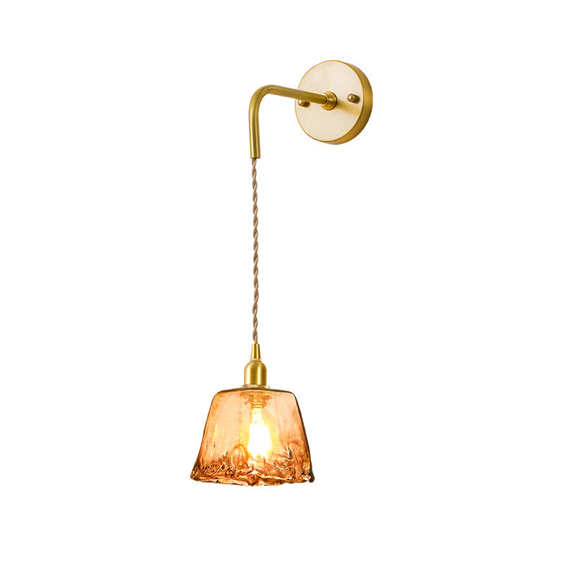 Frendorf | Tan Glas Cone/Trapez/Flach Sconce Kolonialismus 1-Lichter Wohnzimmer Wandmontage Leuchte in Gold mit Kabel