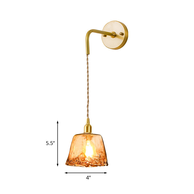 Frendorf | Tan Glas Cone/Trapez/Flach Sconce Kolonialismus 1-Lichter Wohnzimmer Wandmontage Leuchte in Gold mit Kabel