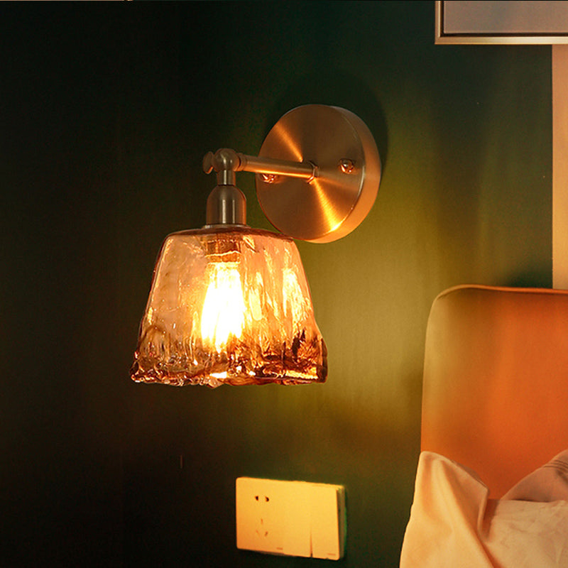 Frendorf | Tan Glass Gold Wandlamp Schaduw Schotel/Mond/Trapezium 1-Kop Koloniale Wandarmatuur Verlichting Voor Slaapkamer
