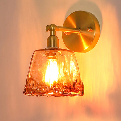 Frendorf | Tan Glass Gold Wandlamp Schaduw Schotel/Mond/Trapezium 1-Kop Koloniale Wandarmatuur Verlichting Voor Slaapkamer