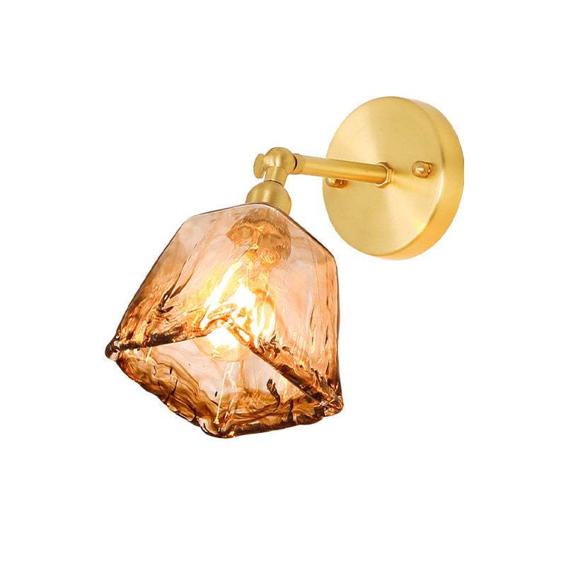 Frendorf | Tan Glass Gold Wandlamp Schaduw Schotel/Mond/Trapezium 1-Kop Koloniale Wandarmatuur Verlichting Voor Slaapkamer
