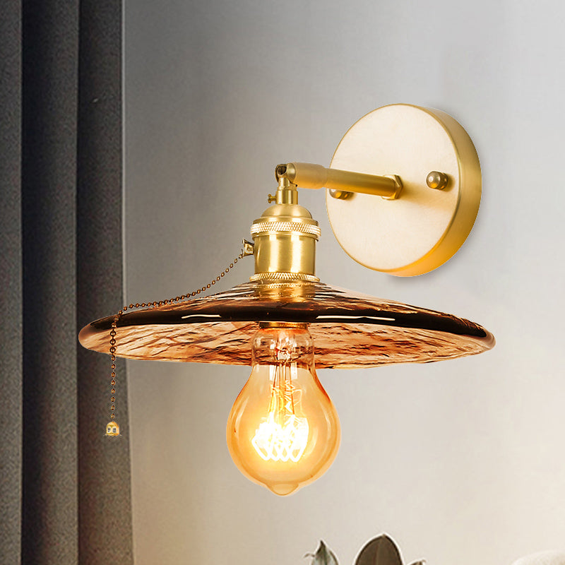 Frendorf | Tan Glass Gold Wandlamp Schaduw Schotel/Mond/Trapezium 1-Kop Koloniale Wandarmatuur Verlichting Voor Slaapkamer