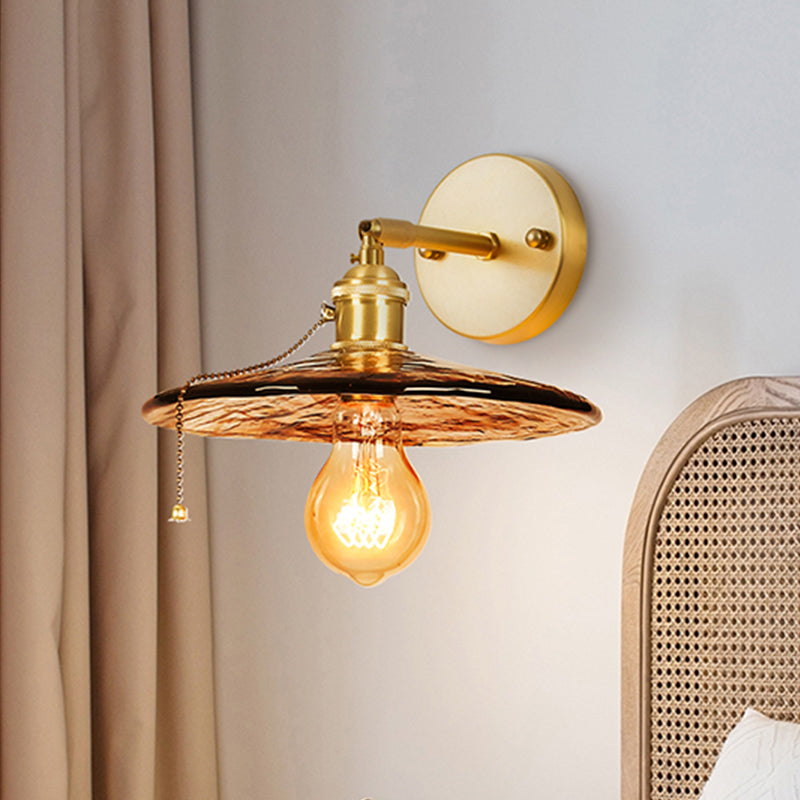 Frendorf | Tan Glass Gold Wandlamp Schaduw Schotel/Mond/Trapezium 1-Kop Koloniale Wandarmatuur Verlichting Voor Slaapkamer