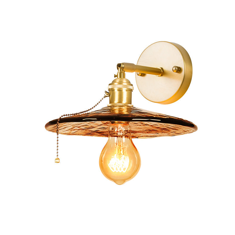 Frendorf | Tan Glass Gold Wandlamp Schaduw Schotel/Mond/Trapezium 1-Kop Koloniale Wandarmatuur Verlichting Voor Slaapkamer