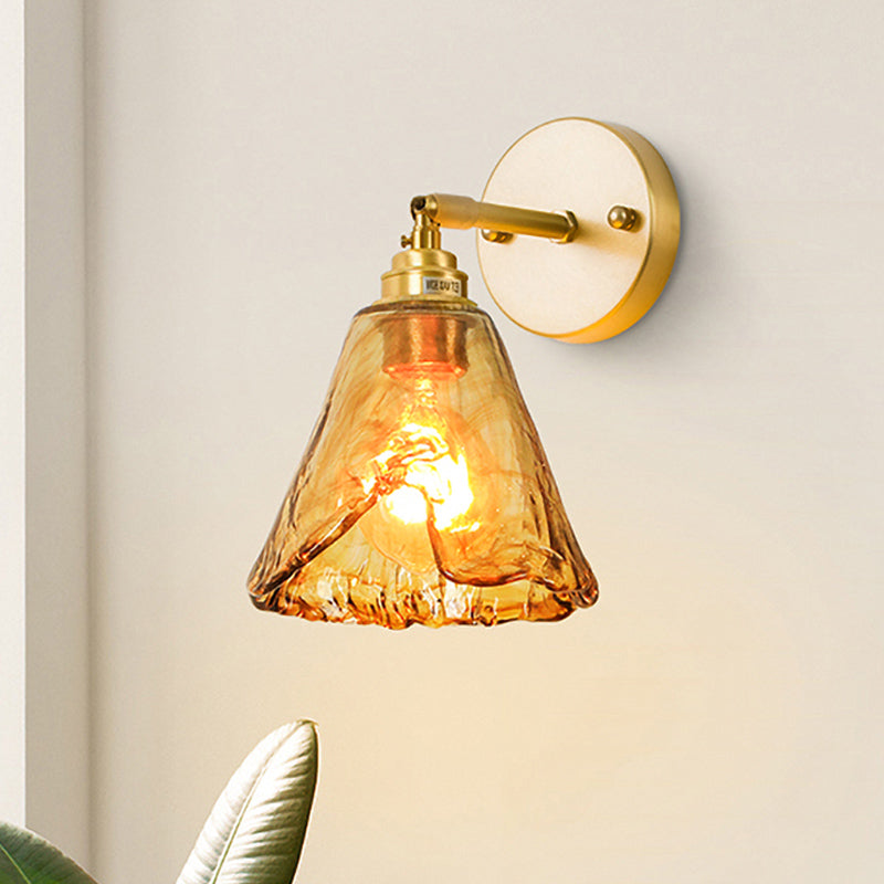 Frendorf | Tan Glass Gold Wandlamp Schaduw Schotel/Mond/Trapezium 1-Kop Koloniale Wandarmatuur Verlichting Voor Slaapkamer