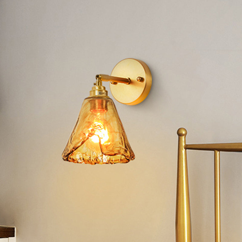 Frendorf | Tan Glass Gold Wandlamp Schaduw Schotel/Mond/Trapezium 1-Kop Koloniale Wandarmatuur Verlichting Voor Slaapkamer