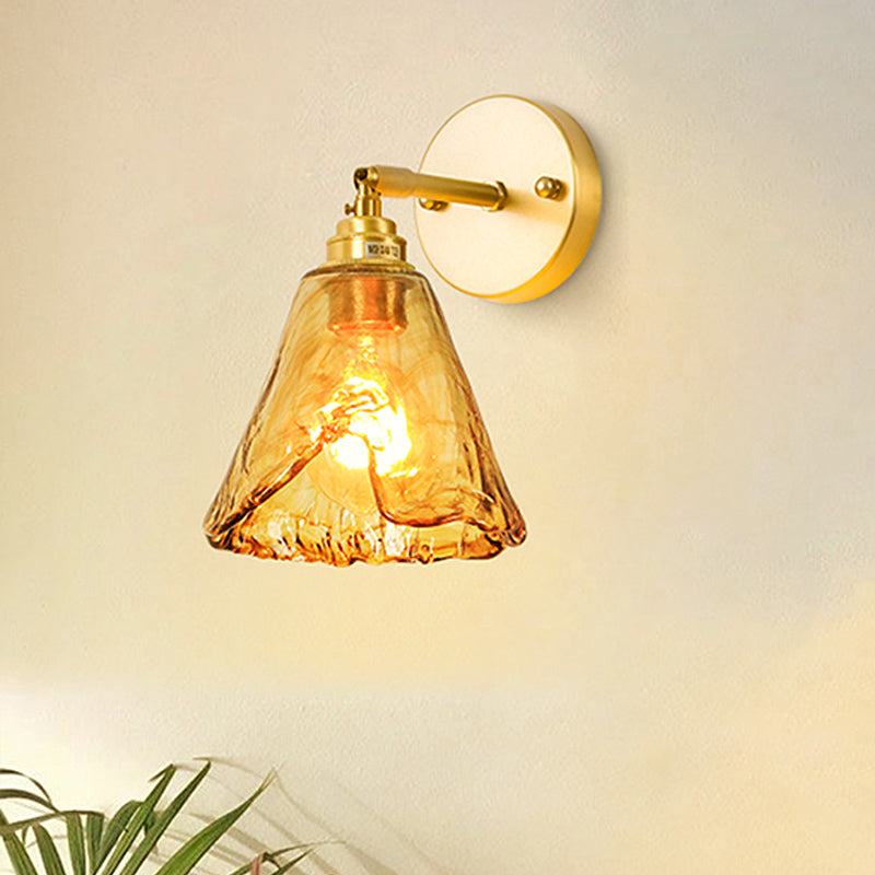 Frendorf | Tan Glass Gold Wandlamp Schaduw Schotel/Mond/Trapezium 1-Kop Koloniale Wandarmatuur Verlichting Voor Slaapkamer