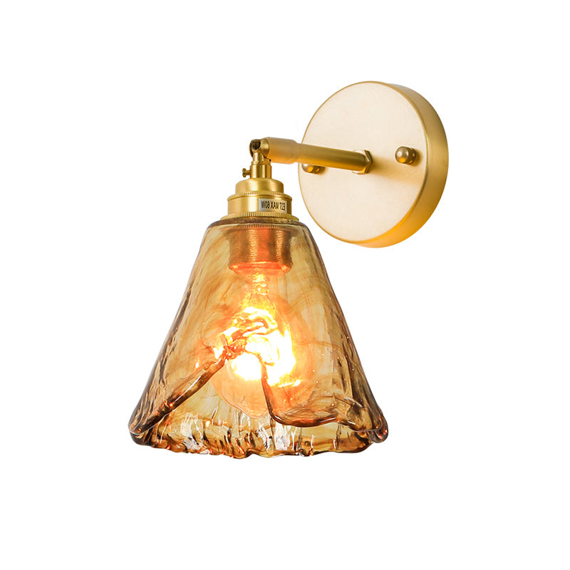 Frendorf | Tan Glass Gold Wandlamp Schaduw Schotel/Mond/Trapezium 1-Kop Koloniale Wandarmatuur Verlichting Voor Slaapkamer
