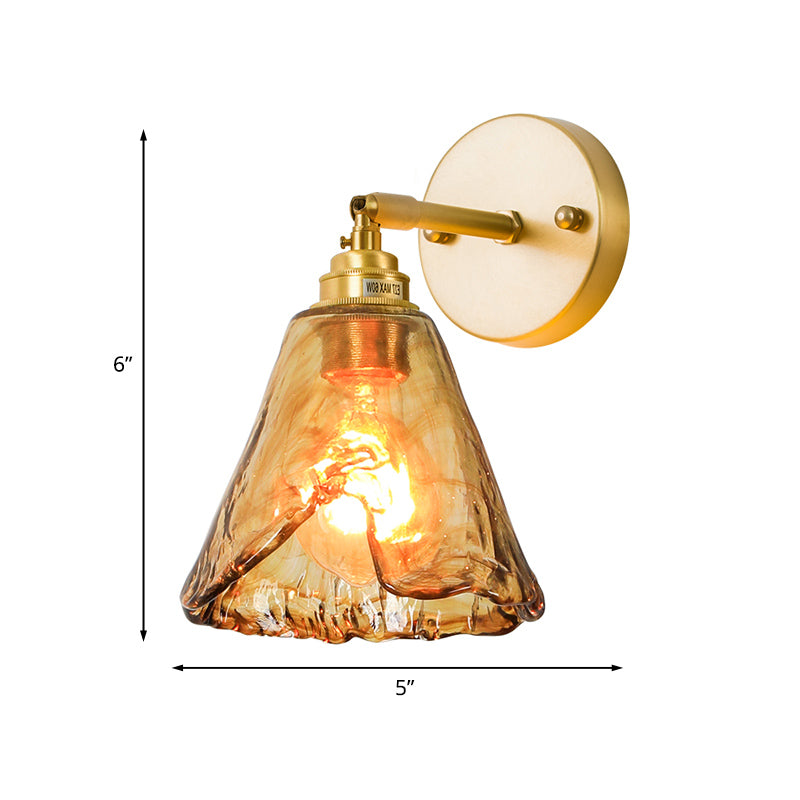 Frendorf | Tan Glass Gold Wandlamp Schaduw Schotel/Mond/Trapezium 1-Kop Koloniale Wandarmatuur Verlichting Voor Slaapkamer