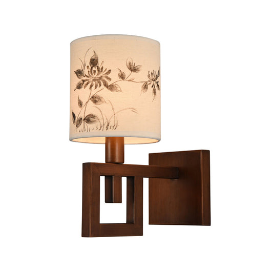 Frendorf | 1 Licht Zylinder Wandverlichting Fixture Rustik Weißer Stoff Wandlampe mit Blumenmuster für Arbeitszimmer