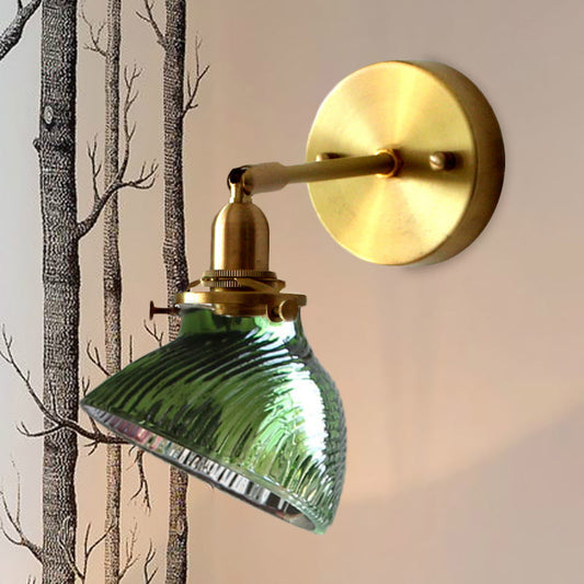 Frendorf | 1 Licht Wandlamp Kolonialisme Gebogen Kom Helder/Groen Prismatisch Glas Wandarmatuur Verlichting Fixture