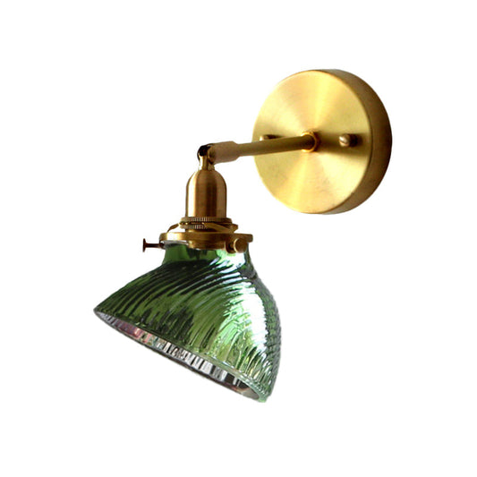 Frendorf | 1 Licht Wandlamp Kolonialisme Gebogen Kom Helder/Groen Prismatisch Glas Wandarmatuur Verlichting Fixture