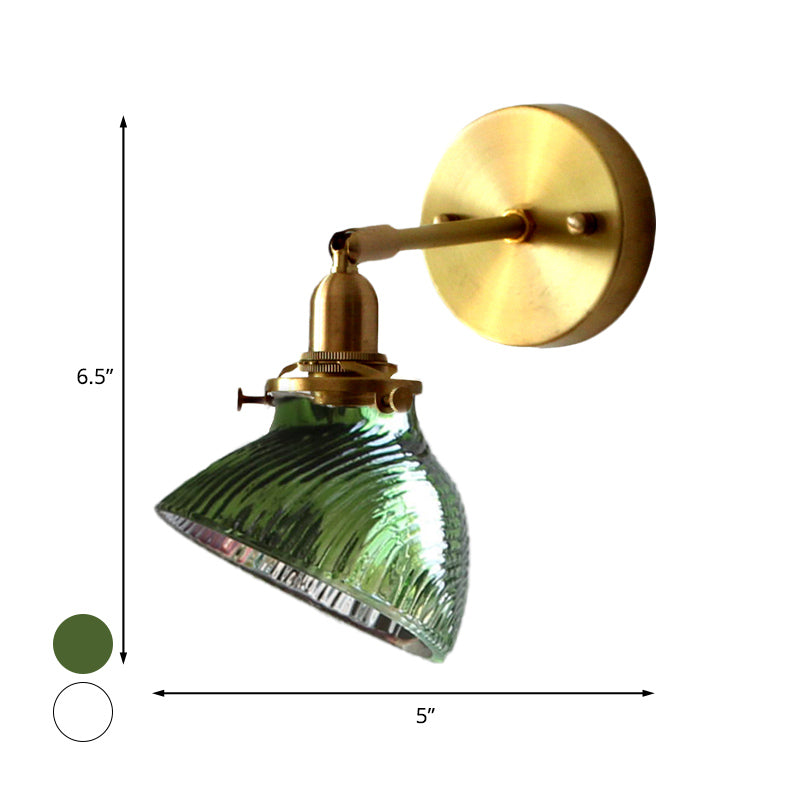 Frendorf | 1 Licht Wandlamp Kolonialisme Gebogen Kom Helder/Groen Prismatisch Glas Wandarmatuur Verlichting Fixture