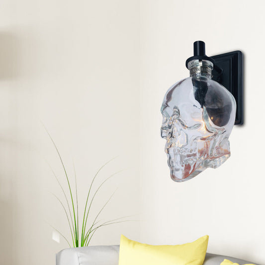 Frendorf | Schwarzer Schädel-Form Wandleuchte Vintage Klarglas 1 Licht Wohnzimmer Wandmontierte Lampenfassung