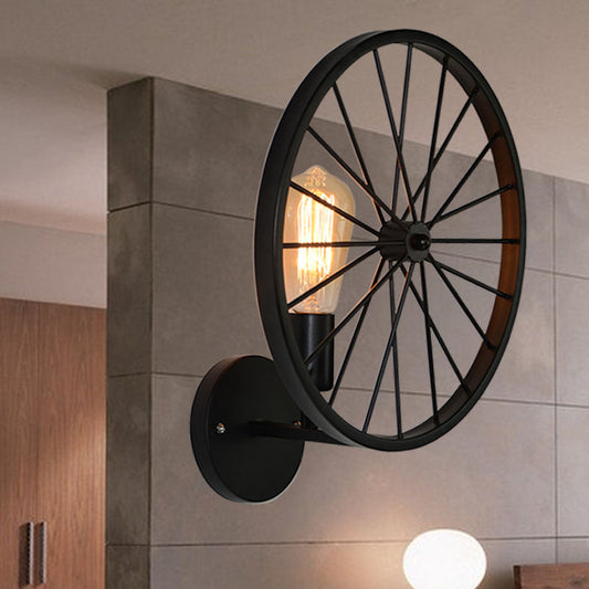 Frendorf | 1 Glühbirne Metall Wandbeleuchtung Vintage Schwarze Ausführung Rad Restaurant Wandlampe