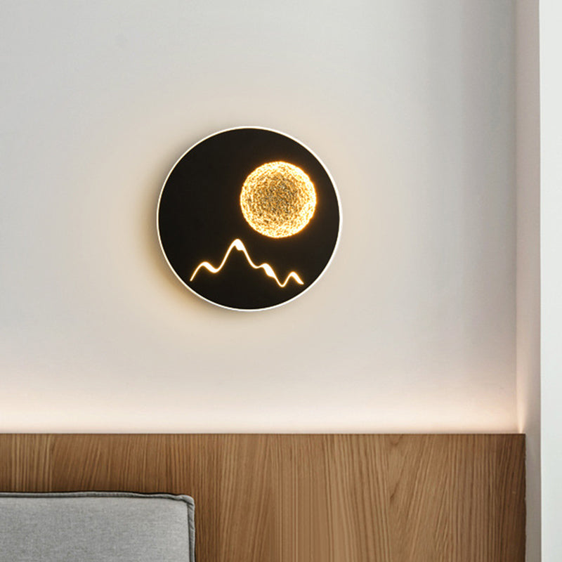 Frendorf | Mini Rund/Rechteck Dünn LED Deckenleuchte Nordic Metall Schlafzimmer Wandlampe Sconces in Schwarz/Weiß/Grau mit Vollmond-Bergmuster