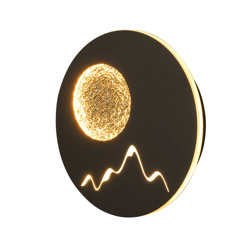 Frendorf | Mini Rund/Rechteck Dünn LED Deckenleuchte Nordic Metall Schlafzimmer Wandlampe Sconces in Schwarz/Weiß/Grau mit Vollmond-Bergmuster
