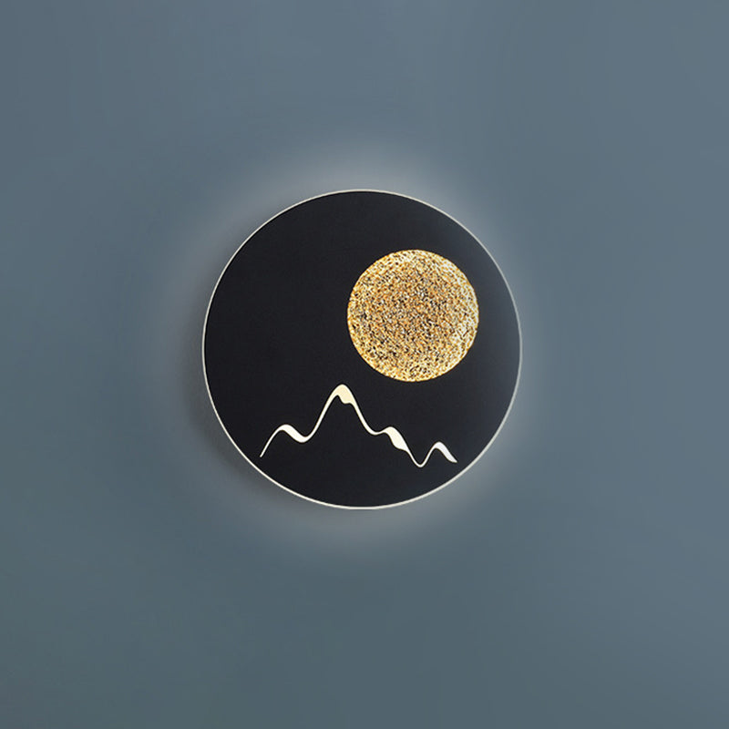 Frendorf | Mini Rund/Rechteck Dünn LED Deckenleuchte Nordic Metall Schlafzimmer Wandlampe Sconces in Schwarz/Weiß/Grau mit Vollmond-Bergmuster