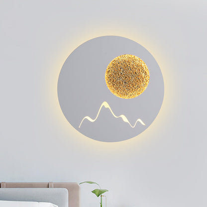Frendorf | Mini Rund/Rechteck Dünn LED Deckenleuchte Nordic Metall Schlafzimmer Wandlampe Sconces in Schwarz/Weiß/Grau mit Vollmond-Bergmuster