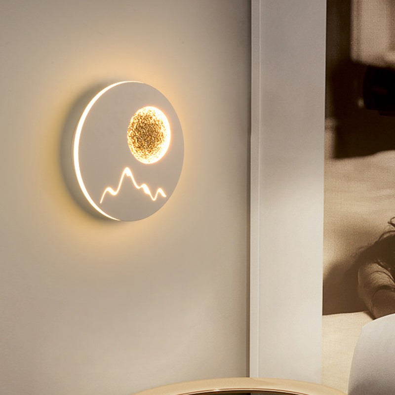 Frendorf | Mini Rund/Rechteck Dünn LED Deckenleuchte Nordic Metall Schlafzimmer Wandlampe Sconces in Schwarz/Weiß/Grau mit Vollmond-Bergmuster