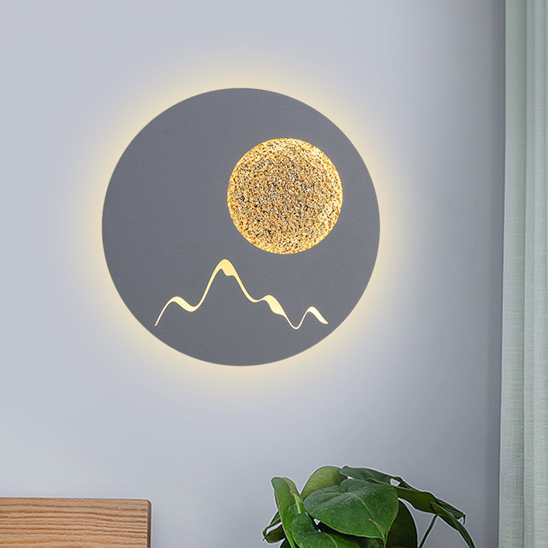 Frendorf | Mini Rund/Rechteck Dünn LED Deckenleuchte Nordic Metall Schlafzimmer Wandlampe Sconces in Schwarz/Weiß/Grau mit Vollmond-Bergmuster