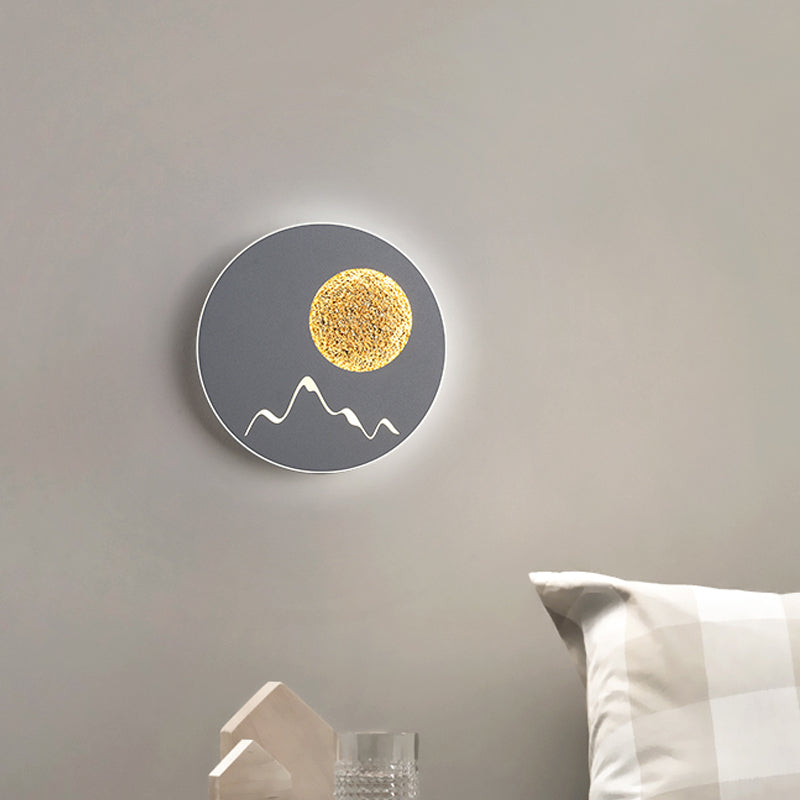 Frendorf | Mini Rund/Rechteck Dünn LED Deckenleuchte Nordic Metall Schlafzimmer Wandlampe Sconces in Schwarz/Weiß/Grau mit Vollmond-Bergmuster
