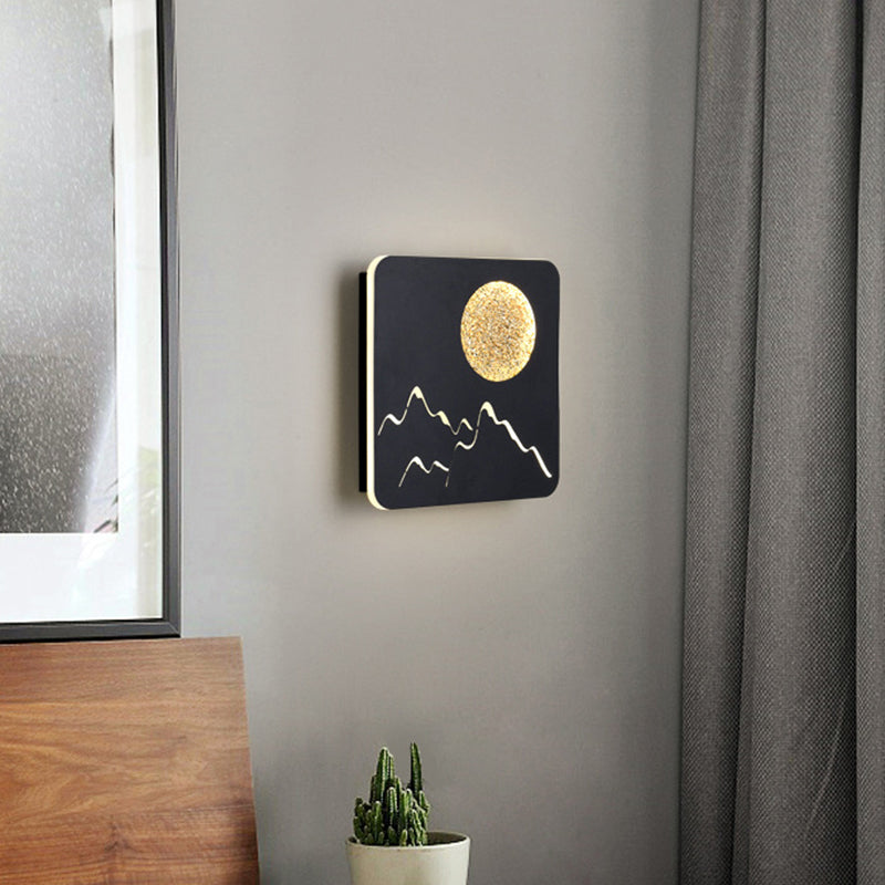 Frendorf | Mini Rund/Rechteck Dünn LED Deckenleuchte Nordic Metall Schlafzimmer Wandlampe Sconces in Schwarz/Weiß/Grau mit Vollmond-Bergmuster