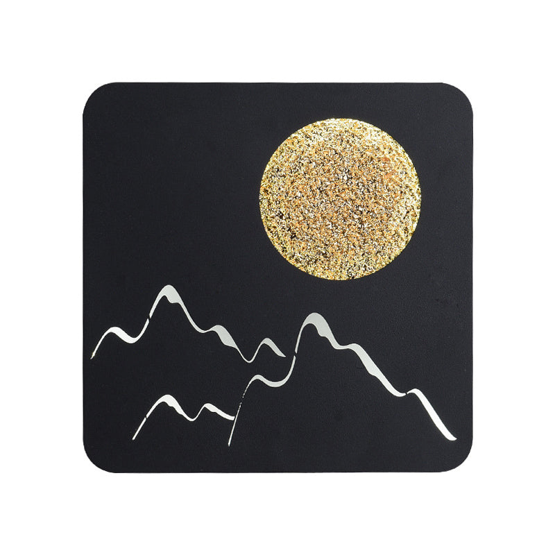 Frendorf | Mini Rund/Rechteck Dünn LED Deckenleuchte Nordic Metall Schlafzimmer Wandlampe Sconces in Schwarz/Weiß/Grau mit Vollmond-Bergmuster