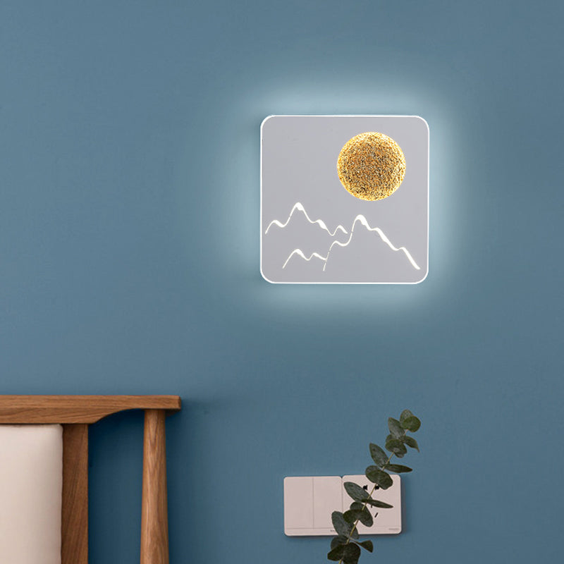 Frendorf | Mini Rund/Rechteck Dünn LED Deckenleuchte Nordic Metall Schlafzimmer Wandlampe Sconces in Schwarz/Weiß/Grau mit Vollmond-Bergmuster
