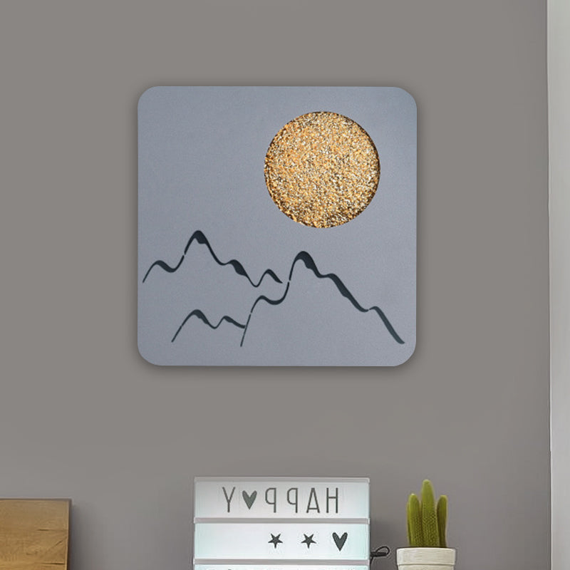 Frendorf | Mini Rund/Rechteck Dünn LED Deckenleuchte Nordic Metall Schlafzimmer Wandlampe Sconces in Schwarz/Weiß/Grau mit Vollmond-Bergmuster