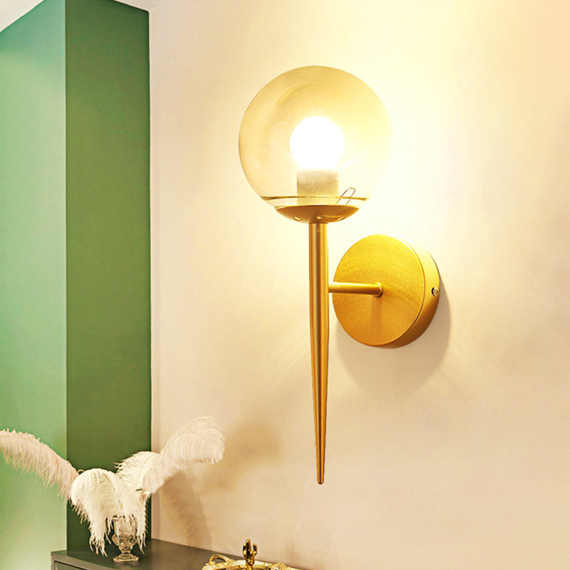 Frendorf | Mini Sphere Wohnzimmer Wandlampe Klare Glas 1 Licht Minimalismus Wandlampen Ideen mit Bleistiftarm in Schwarz/Gold