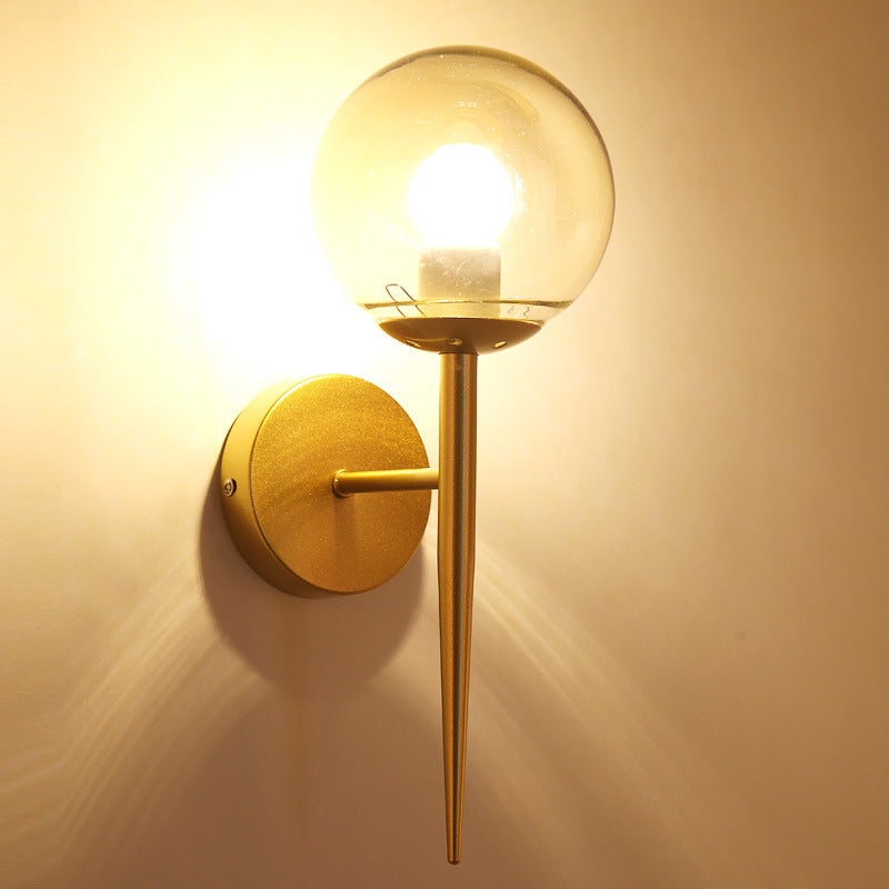 Frendorf | Mini Sphere Wohnzimmer Wandlampe Klare Glas 1 Licht Minimalismus Wandlampen Ideen mit Bleistiftarm in Schwarz/Gold
