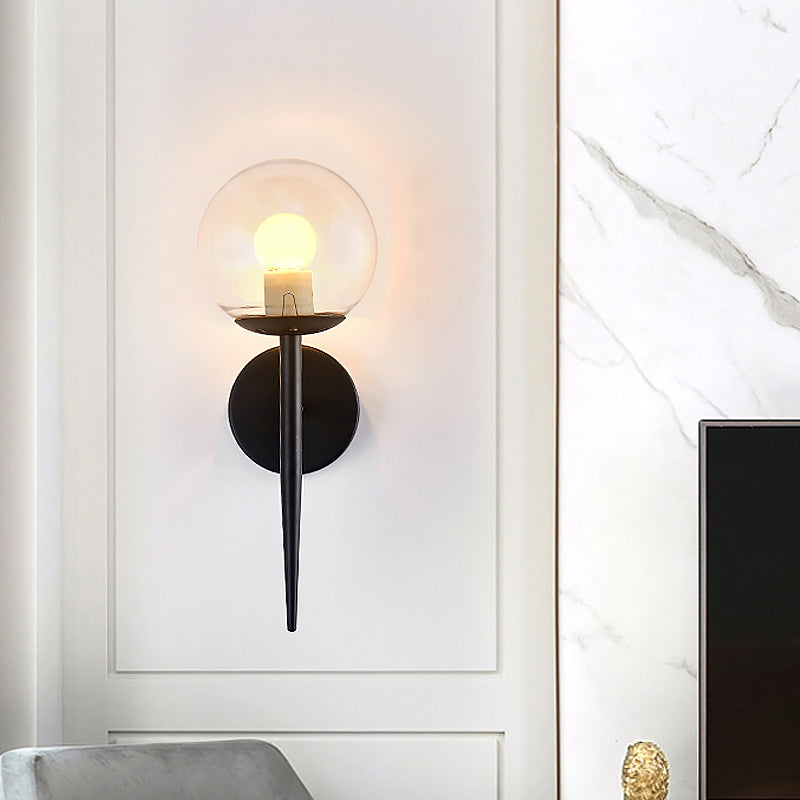Frendorf | Mini Sphere Wohnzimmer Wandlampe Klare Glas 1 Licht Minimalismus Wandlampen Ideen mit Bleistiftarm in Schwarz/Gold