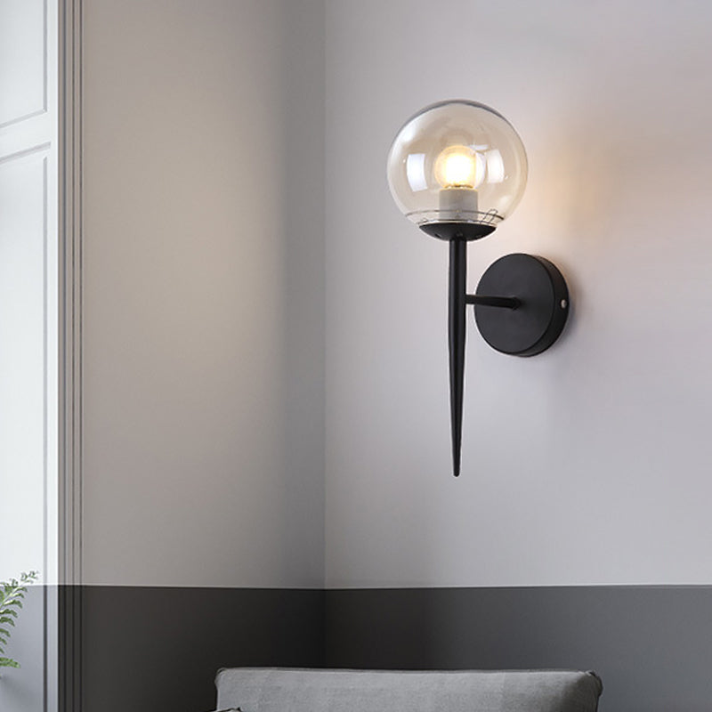 Frendorf | Mini Sphere Wohnzimmer Wandlampe Klare Glas 1 Licht Minimalismus Wandlampen Ideen mit Bleistiftarm in Schwarz/Gold