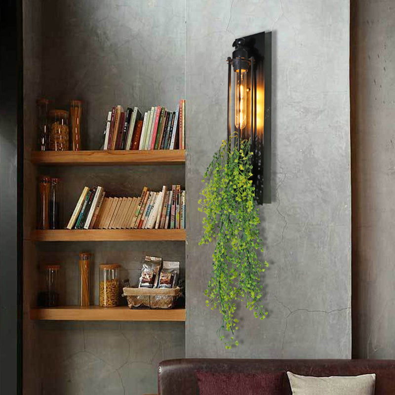 Frendorf | Tubular Cage Corridor Wall Lighting Farm Iron 1-Head Gelb und Grün/Weiß/Lila und Weiß Wandleuchte mit Kunstblume