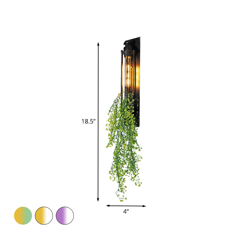 Frendorf | Tubular Cage Corridor Wall Lighting Farm Iron 1-Head Gelb und Grün/Weiß/Lila und Weiß Wandleuchte mit Kunstblume