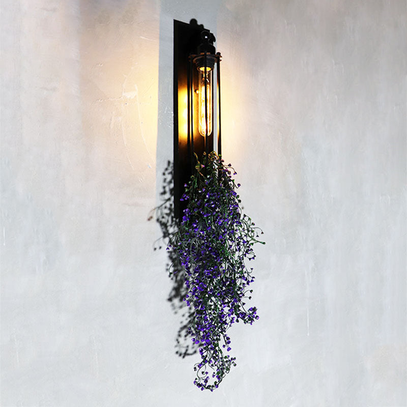 Frendorf | Tubular Cage Corridor Wall Lighting Farm Iron 1-Head Gelb und Grün/Weiß/Lila und Weiß Wandleuchte mit Kunstblume