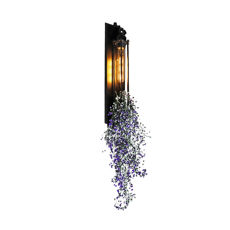 Frendorf | Tubular Cage Corridor Wall Lighting Farm Iron 1-Head Gelb und Grün/Weiß/Lila und Weiß Wandleuchte mit Kunstblume