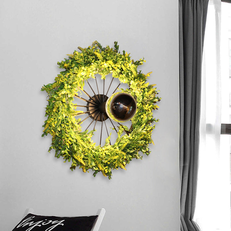 Frendorf | Grüne Rad Wand Lichtarmatur Fabrik Eisen 1 Glühbirne Restaurant Pflanzen Wand Sconces Beleuchtung Armatur, 16"/19,5" H