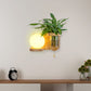 Frendorf | Holz Globe/Zylinder Wand Sconce Nordisch Creme Glas 1 Glühbirne Schlafzimmer Wandlicht mit Pflanzen Topf und Zugkette