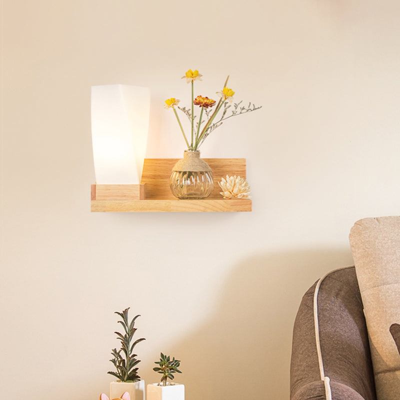 Frendorf | Hout 1 Licht Wandlamp Nordic Melkglas Spiraal/Cilinder/Huis Wandmontage Verlichtingsarmatuur met Duidelijke Glazen Vaasje