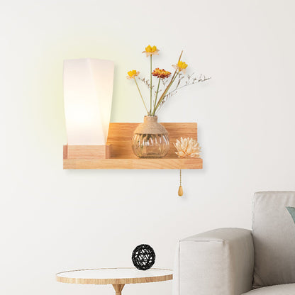 Frendorf | Hout 1 Licht Wandlamp Nordic Melkglas Spiraal/Cilinder/Huis Wandmontage Verlichtingsarmatuur met Duidelijke Glazen Vaasje