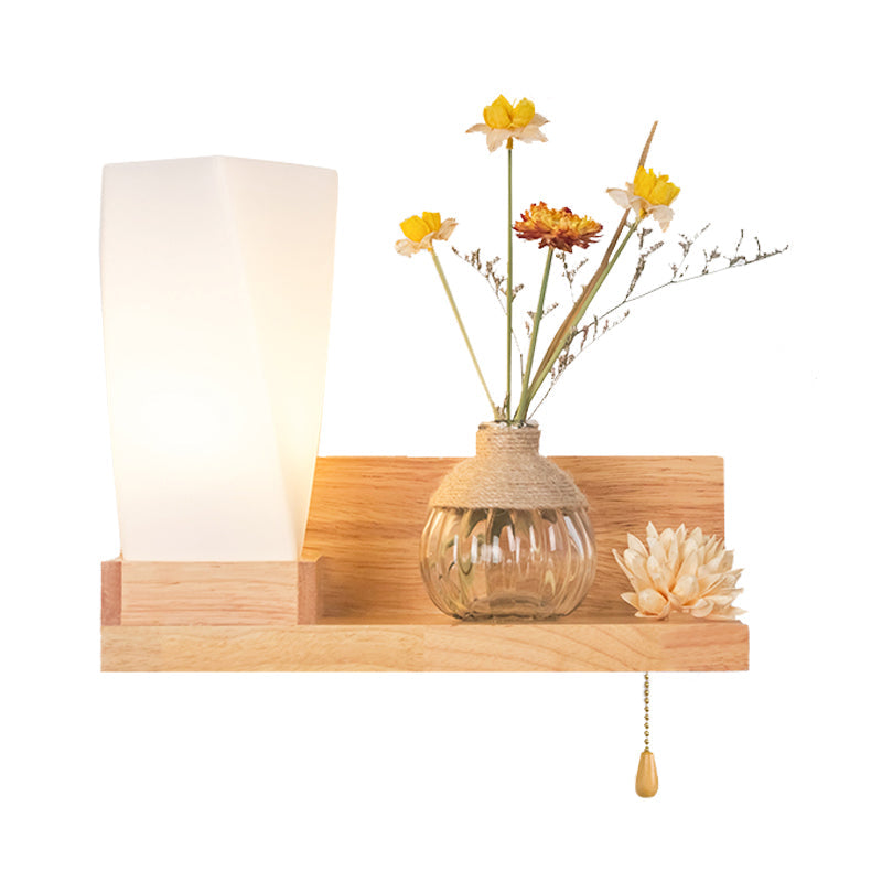 Frendorf | Hout 1 Licht Wandlamp Nordic Melkglas Spiraal/Cilinder/Huis Wandmontage Verlichtingsarmatuur met Duidelijke Glazen Vaasje