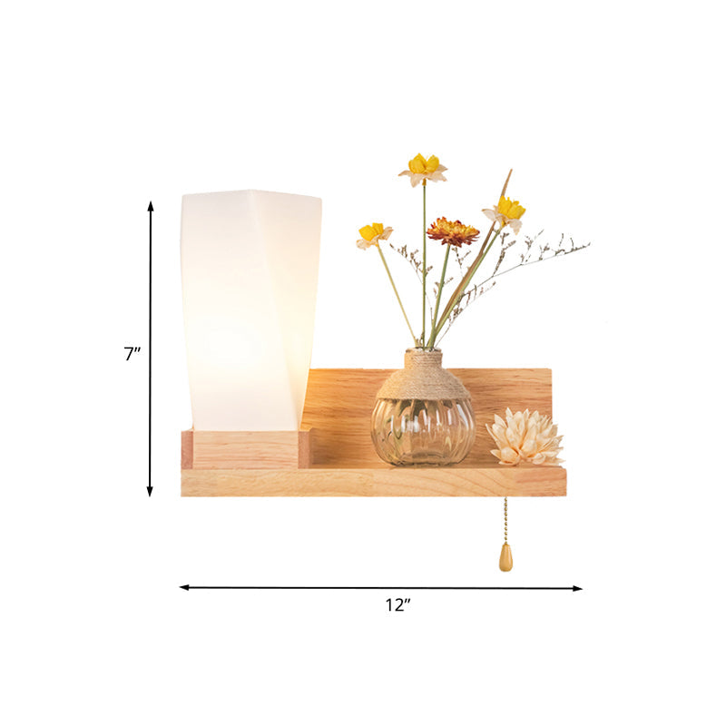 Frendorf | Hout 1 Licht Wandlamp Nordic Melkglas Spiraal/Cilinder/Huis Wandmontage Verlichtingsarmatuur met Duidelijke Glazen Vaasje
