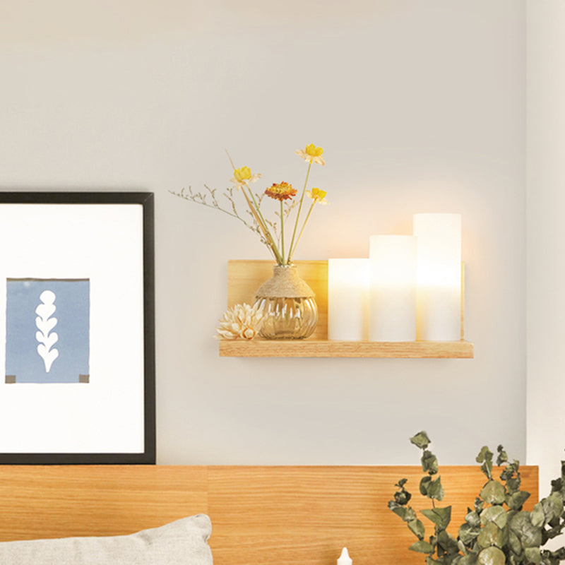 Frendorf | Hout 1 Licht Wandlamp Nordic Melkglas Spiraal/Cilinder/Huis Wandmontage Verlichtingsarmatuur met Duidelijke Glazen Vaasje