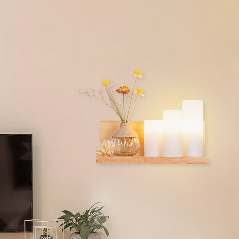 Frendorf | Hout 1 Licht Wandlamp Nordic Melkglas Spiraal/Cilinder/Huis Wandmontage Verlichtingsarmatuur met Duidelijke Glazen Vaasje