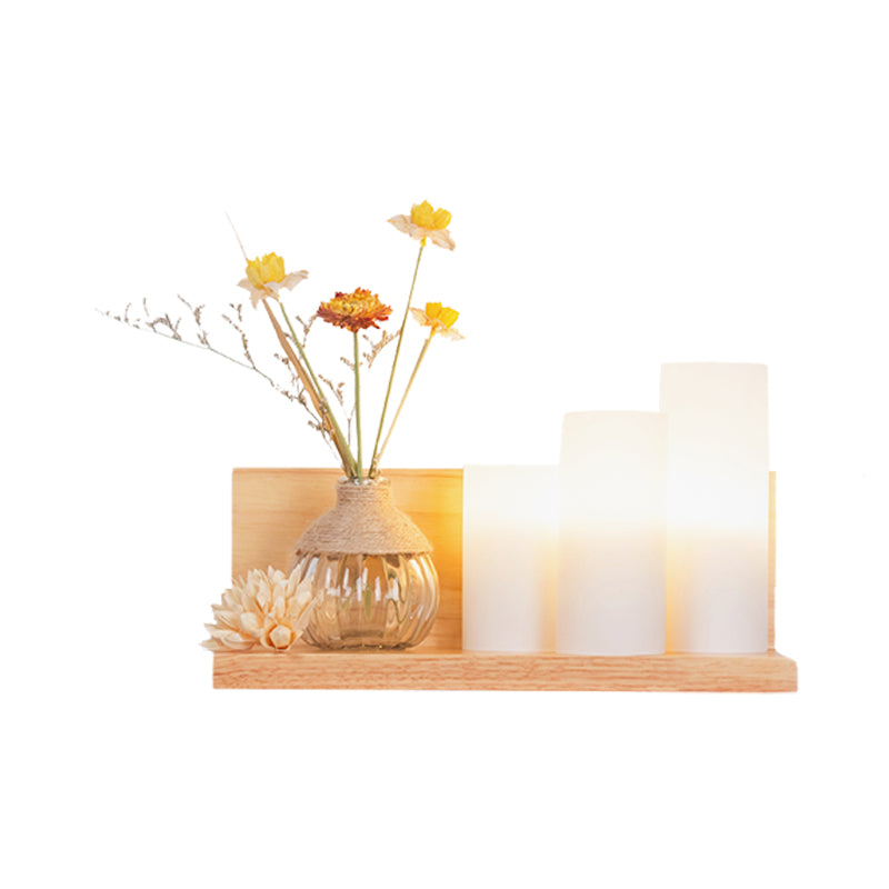 Frendorf | Hout 1 Licht Wandlamp Nordic Melkglas Spiraal/Cilinder/Huis Wandmontage Verlichtingsarmatuur met Duidelijke Glazen Vaasje